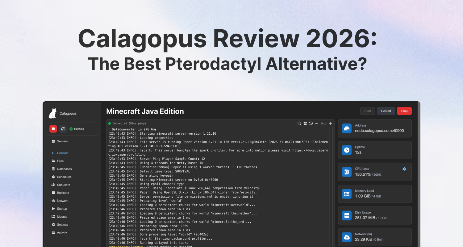 Calagopus game server panel, a Pterodactyl alternative built in Rust
