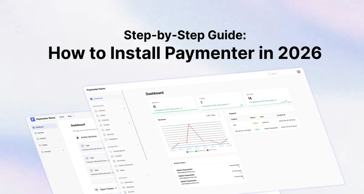 The Paymenter admin dashboard and client area after installation