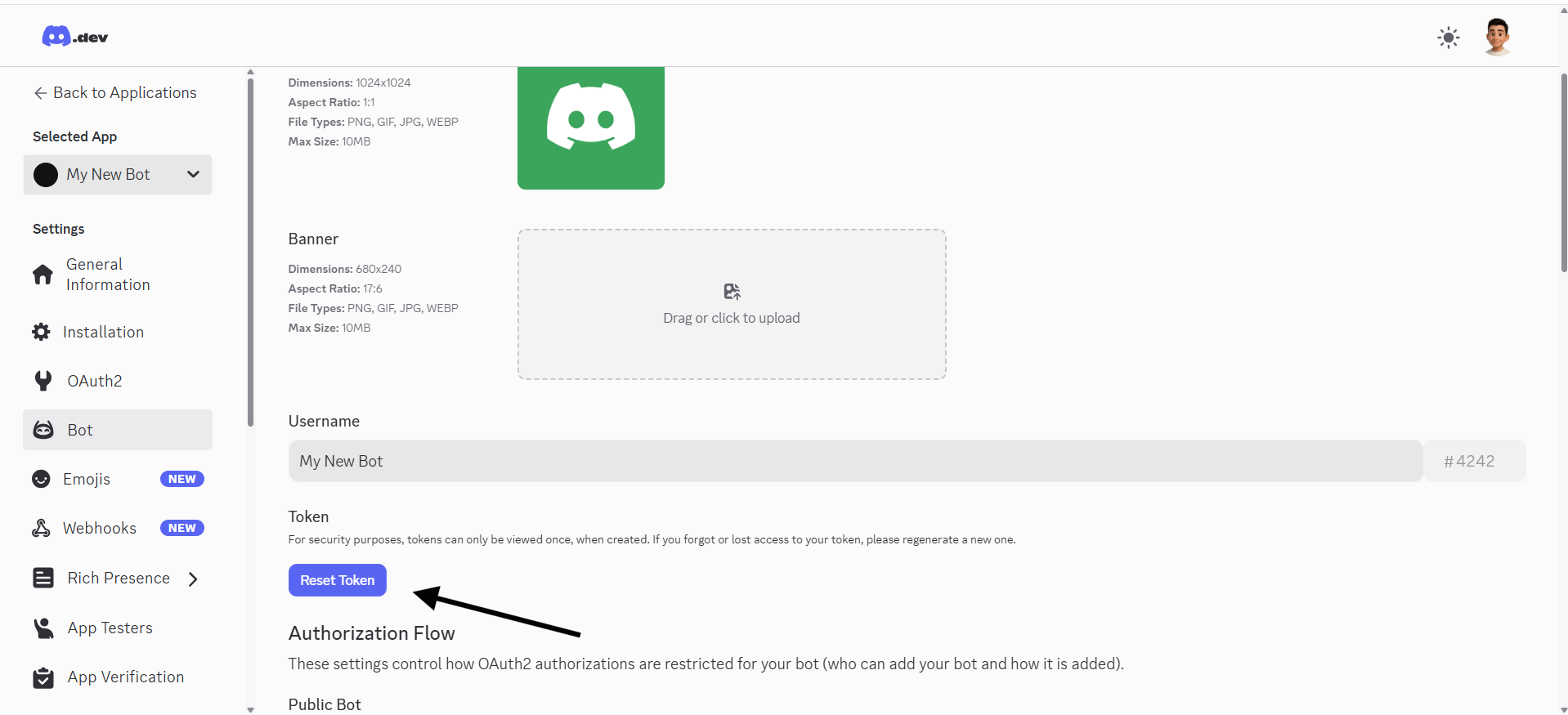 click on reset token 
