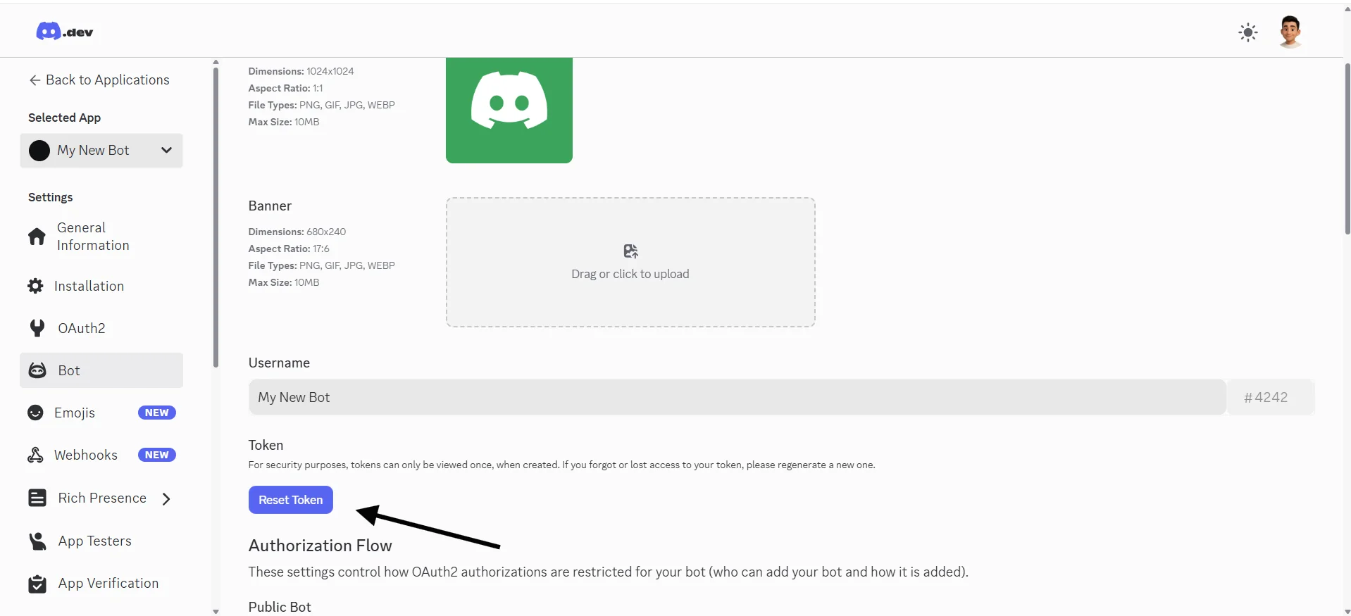 click on reset token 