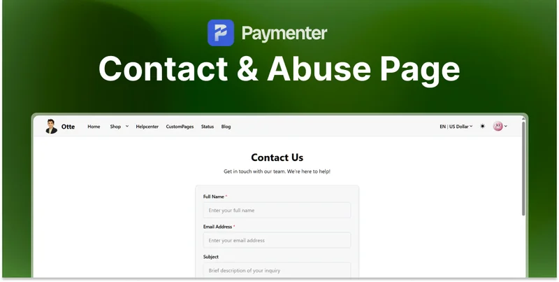 Contact & Abuse Page | Paymenter