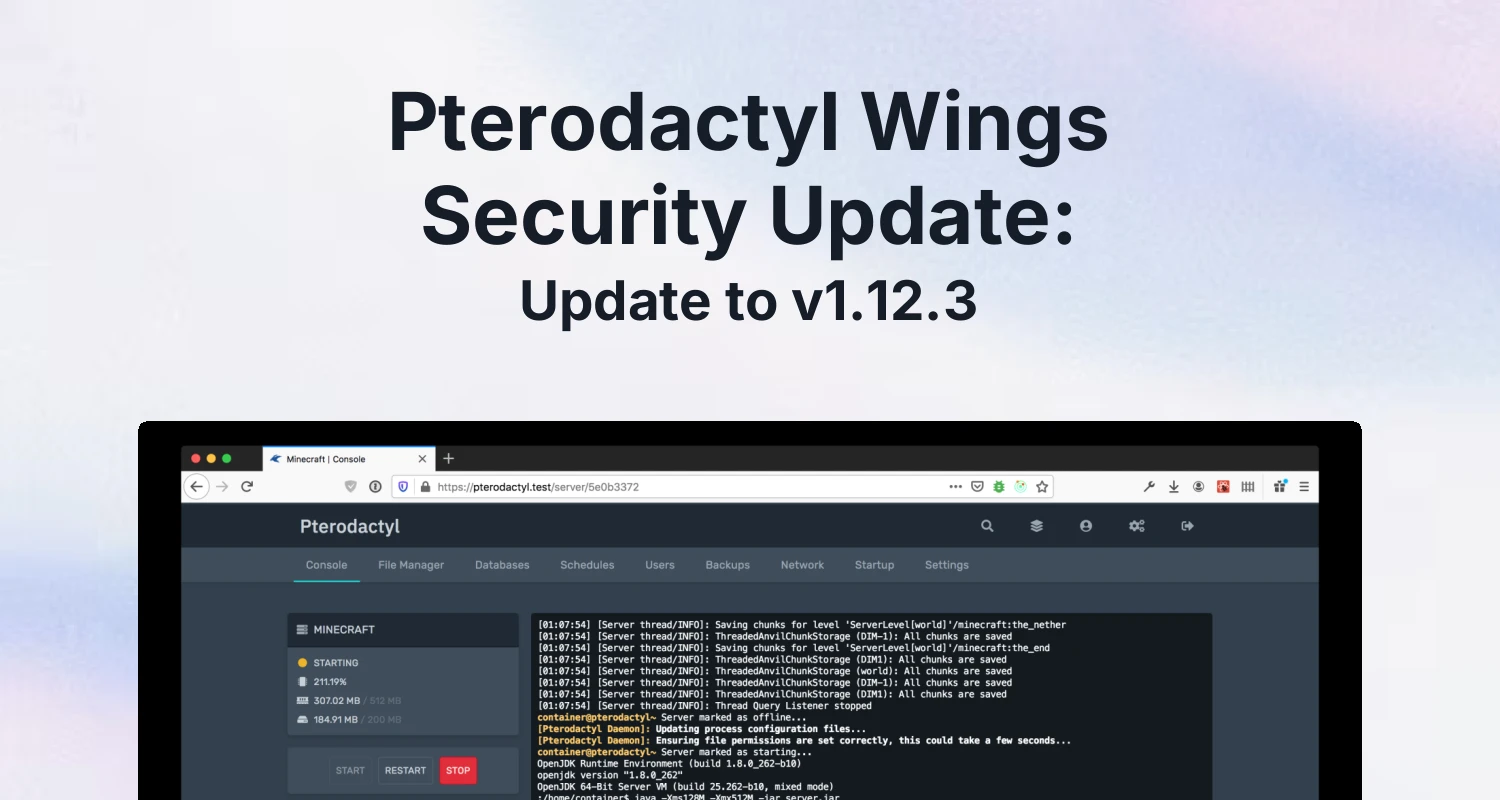 Terminal showing a Pterodactyl Wings daemon update in progress