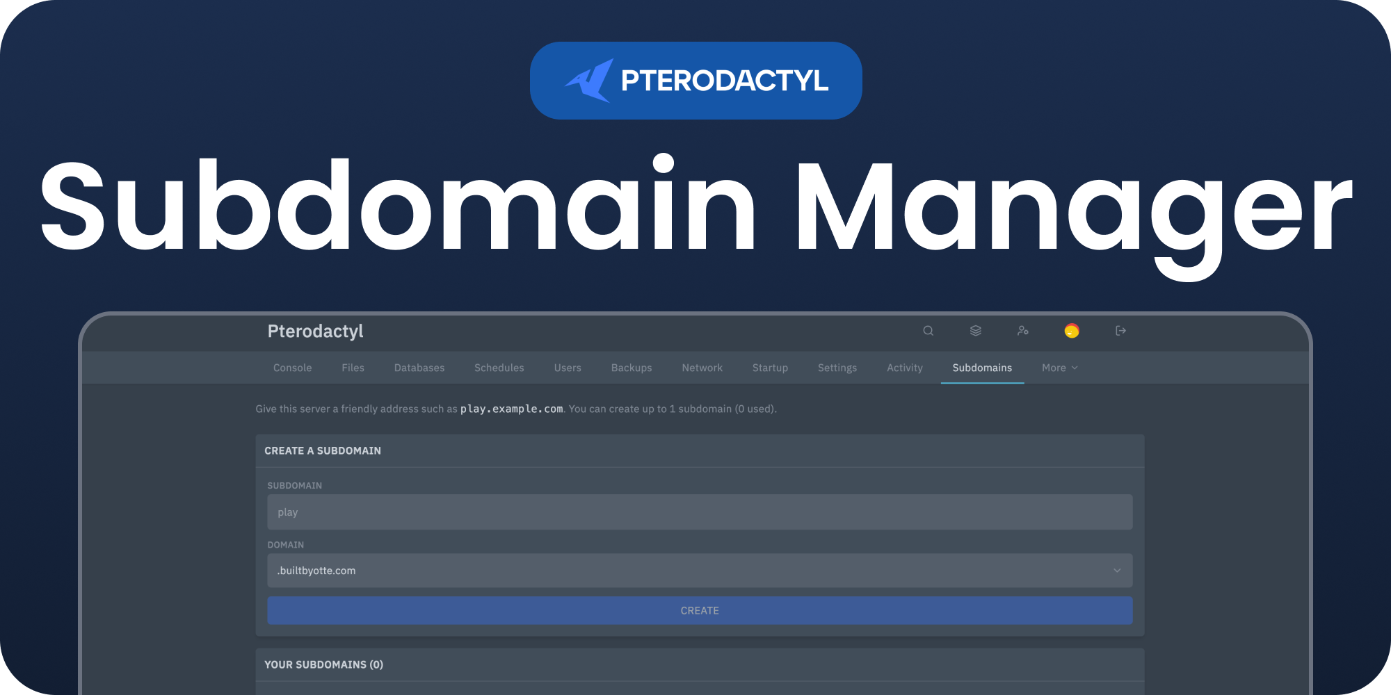 Subdomain Manager | Pterodactyl v2