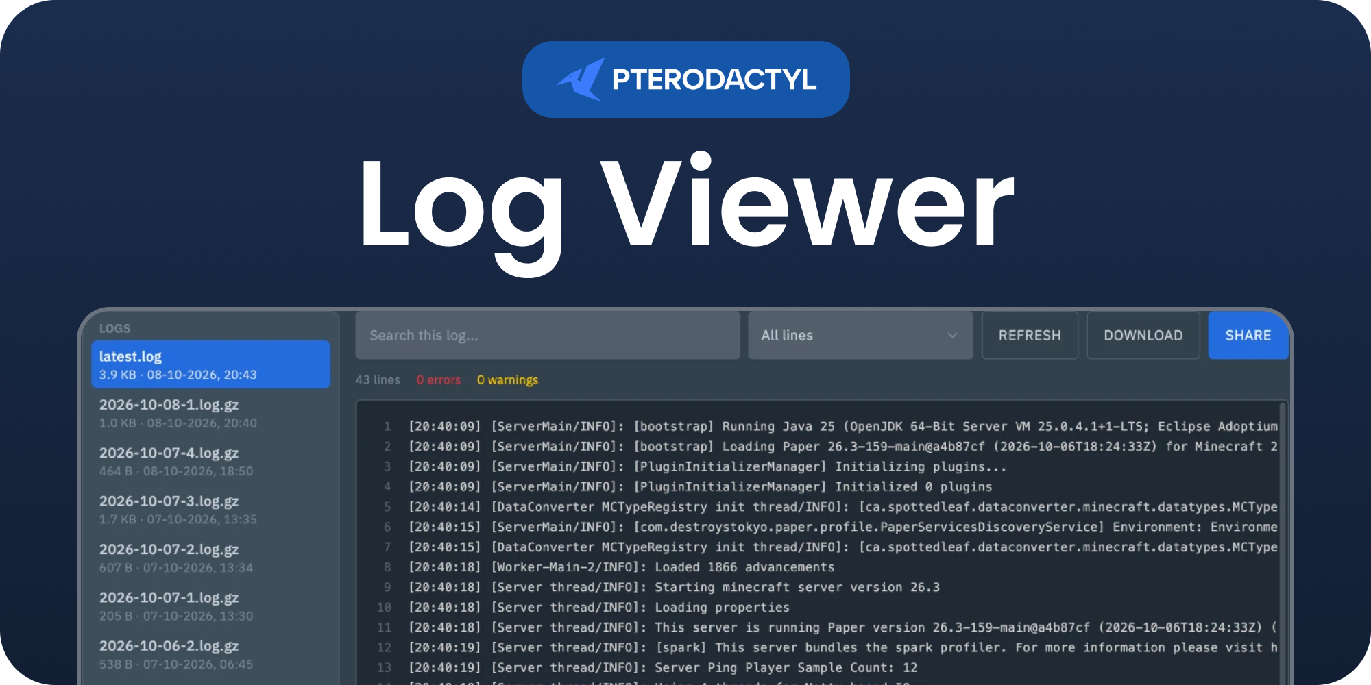 Log Viewer | Pterodactyl v2